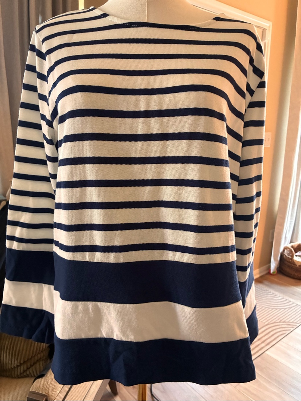 Piombo Navy and Cream Striped Crewneck Sweater 100% cotton NWT XL